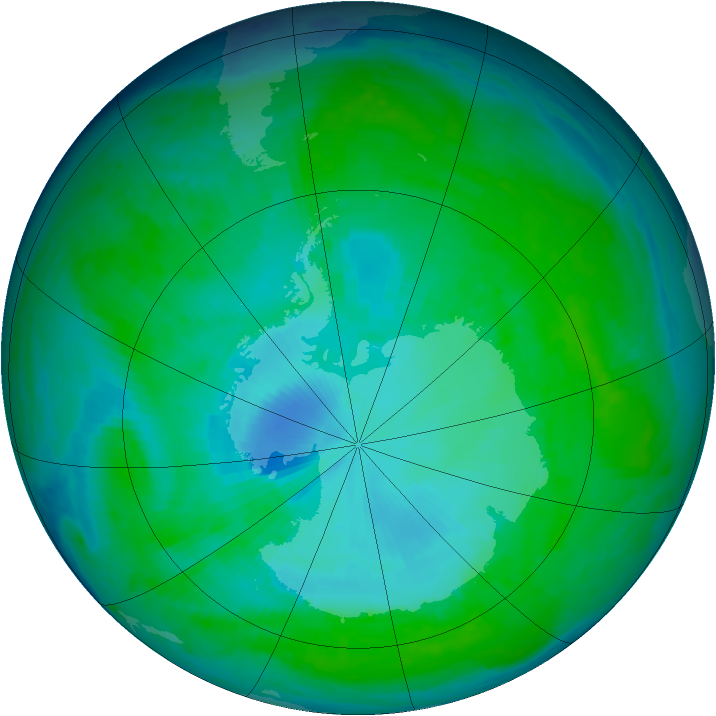 Antarctic ozone map for 30 December 1997